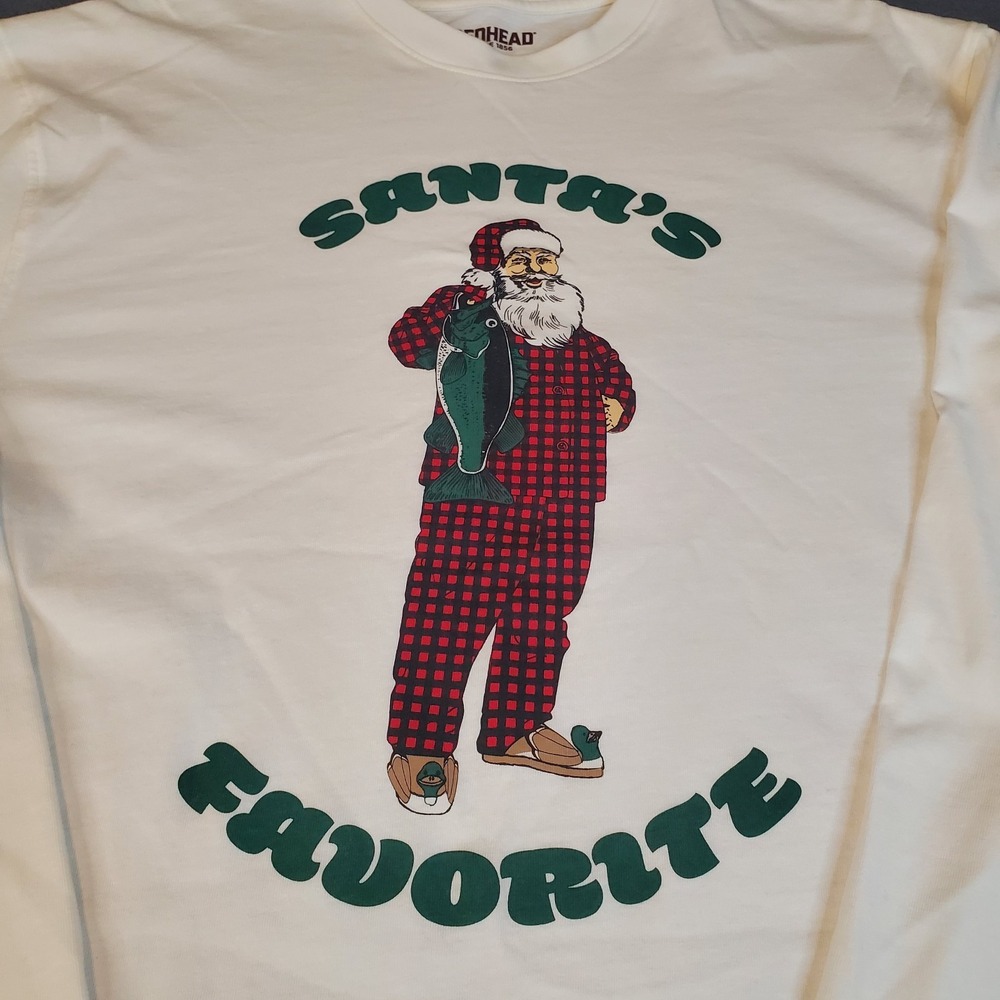 RedHead Santa's Favorite Fishing Santa Long Sleeve‎ Pajama Shirt Size M